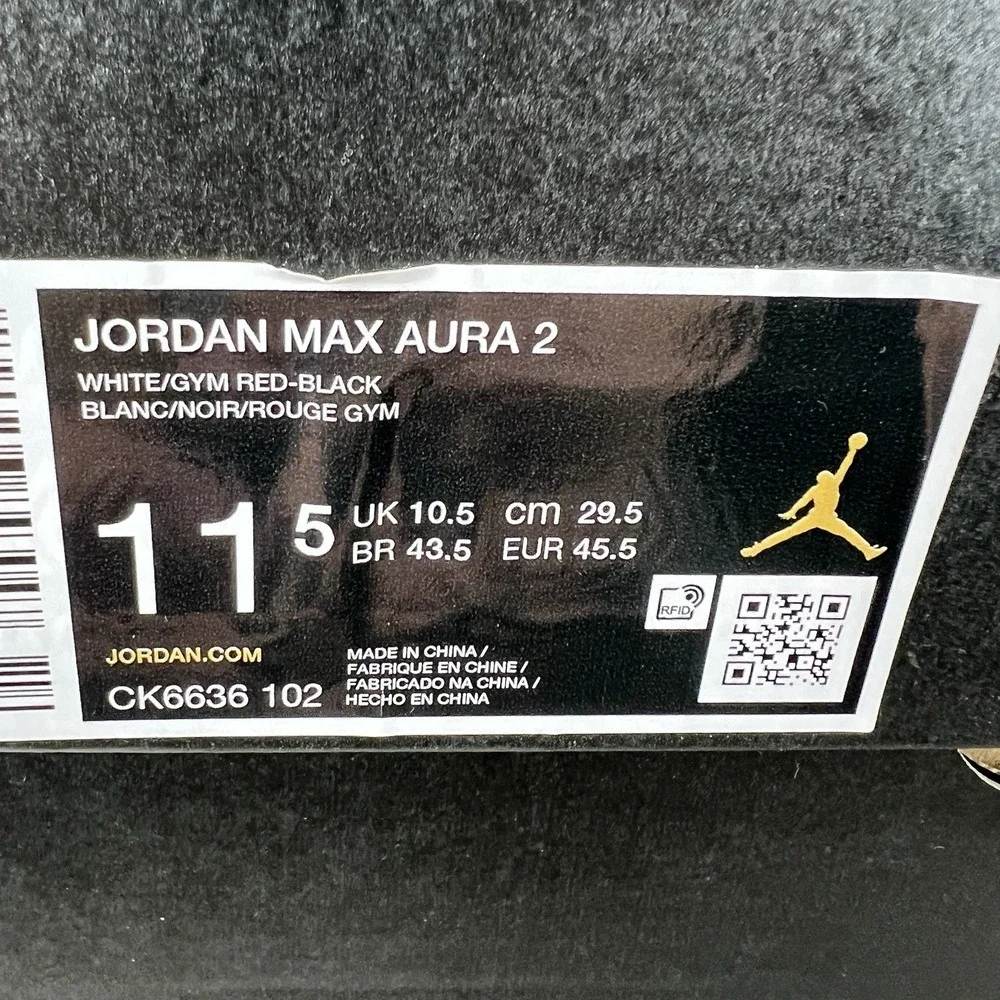 Jordan Max Aura 2 Men's 11.5 White Black Gym Patent Basketball Shoes CK6636-102